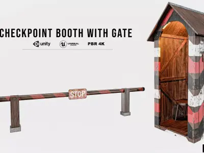 Checkpoint Booth With Gate Low-poly 3D model