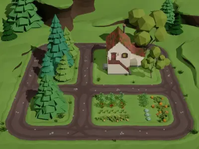 Low poly country road Low-poly 3D model