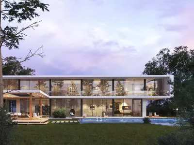 Exterior Modern House - Sunset Full Scene 3D 3D model