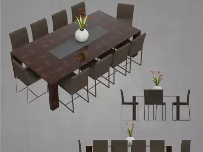 Dining table with 10 seats architectural furniture for house Low-poly 3D model