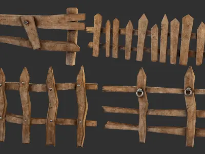 Wooden Fence Low poly Low-poly 3D model