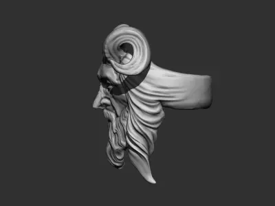 Realistic jewelry Ring Old man with Horns 3D print model