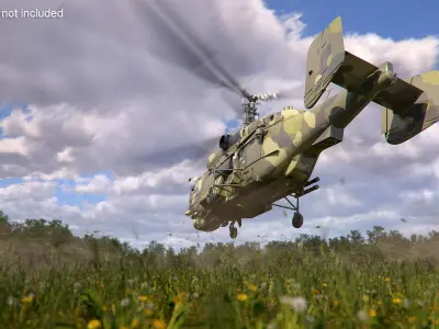 Camo Twin Rotor Military Helicopter with Interior Rigged 3D model