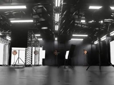 warehouse with studio lights setup  Low-poly 3D model