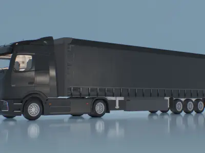  Mercedes 600 Long Haul Semi With Trailer Black Rigged for Maya 