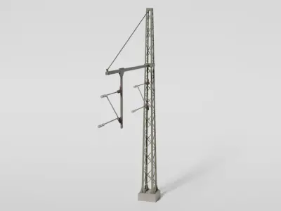 Catenary wire mast with pipe boom for two tracks Low-poly 3D model