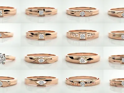 90 Single diamond Women solitaire ring stl render detail  3D Model Pack