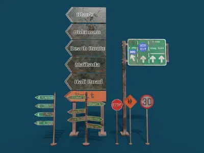 Road Signs 3D Model Pack  Low Poly PBR Textured 1064 Poly Low-poly 3D model
