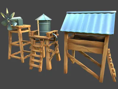 Village water tower 3d model Low-poly 3D model