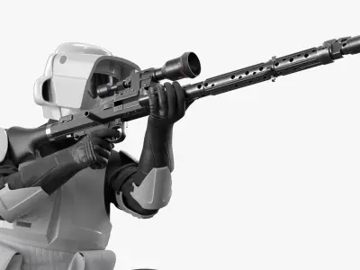  Star Wars Scout Trooper Armor in Firing Pose with DLT-19X 