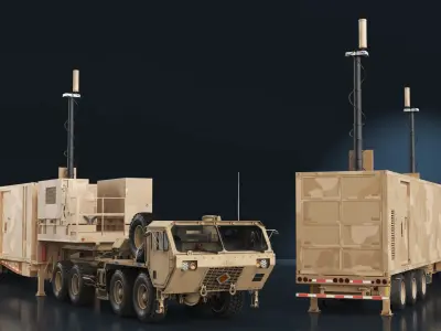  Control Center with Raised Antennas and Truck 