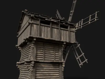 Medieval Wooden Fantasy Viking Windmill Silo AAA Next Gen Low-poly 3D model