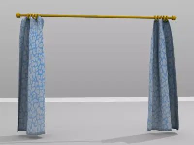 Open Double Curtains simulations  Low-poly 3D model
