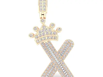 Crown Initial  X  Letter Pendant 3D print model
