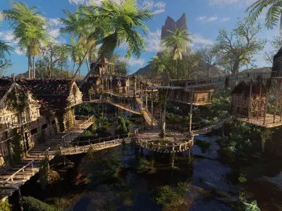 Riverside Village Scene 3D model