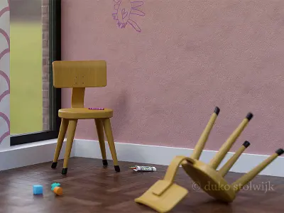 Wooden chair for kids 3D model