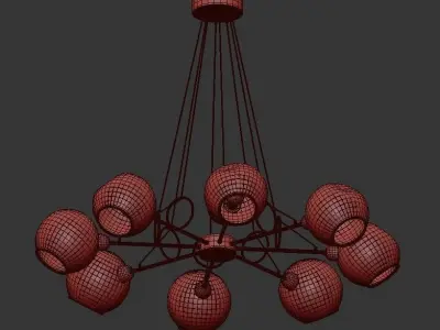 AMBER brass chandelier with glass shades 3D model