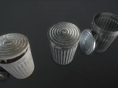 Metal Trash Can with Garbage Bags Low-poly 3D model