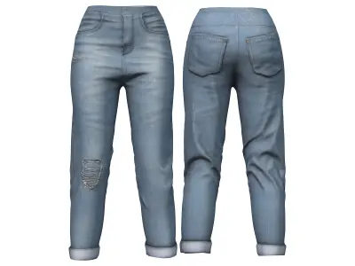 Casual Rolled Denim Sleeveless Shirt Sports Shoe Outfit Low-poly 3D model
