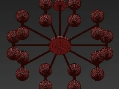 Wide Aged Brass LED Chandelier 3D model