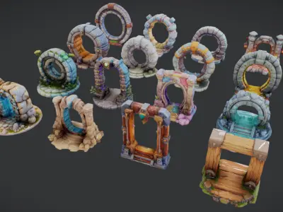 Low Poly Portal - 3D Model Pack Low-poly 3D model