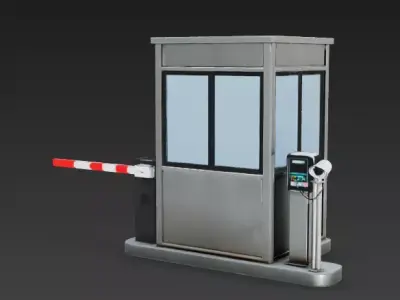 Modern Parking Security Booth And Barrier 3D Model Low-poly 3D model