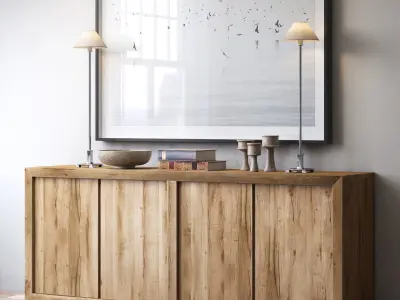 RECLAIMED RUSSIAN OAK PANEL 4-DOOR WOOD SIDEBOARD 3D model