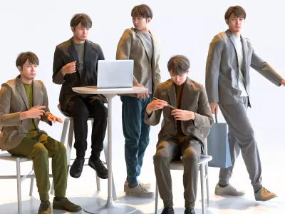 Posed Asian Casual Man - 5 Pack 1 - C1-M1S 3D model