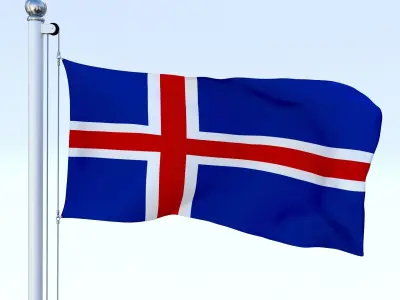 Animated Iceland Flag Low-poly 3D model