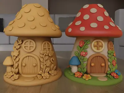 Cute Clay Style Mushroom Fairy House STL for 3D Printing 3D print model