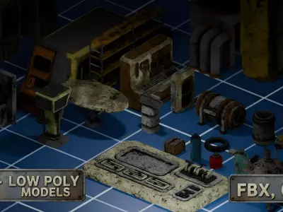 Retro Sci-Fi Industrial Pack  Low-poly 3D model