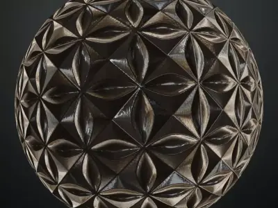 Classic Black and Gold Damask Ceramic Tiles PBR Seamless Texture