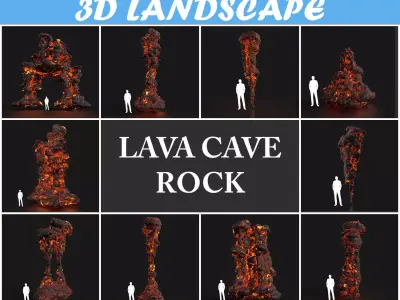 Low poly Lava Cave Rock Module 190225 Low-poly 3D model