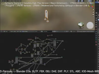 Company Signpost 3 Columns High-Poly Version 3D model