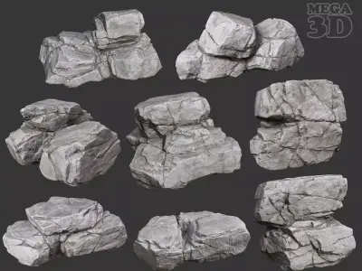 Gray Horizontal Rock Modular 221123 - Ultra HD 16K Texture Low-poly 3D model