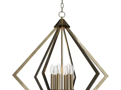 Prism Wide Antique Brass 6 Light Chandelier Low-poly 3D model