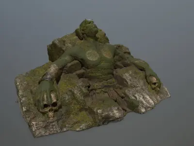 StoneWorrior man on rock Low-poly 3D model