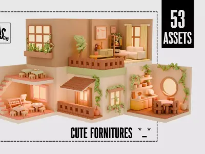 Cute Interior Assets Low-poly 3D model
