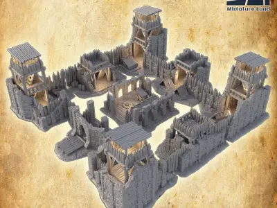 Encampment in Ruins 28 MM Tabletop Terrain 3D print model