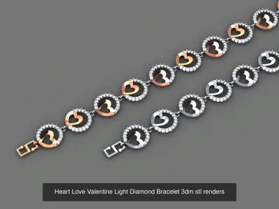 16 Heart Love Valentine Light Diamond Bracelet 3dm stl renders 3D Model Pack