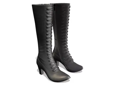 Black Mid Heels Buttoned Up Calf Boots Low-poly 3D model