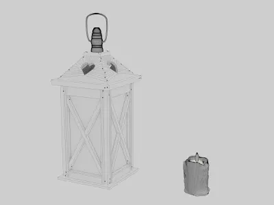 Wooden lantern with animated candle 3D model
