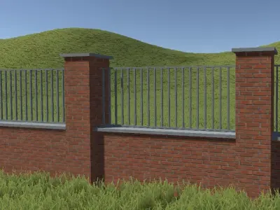 fence wooden in middle of grassy field Low-poly 3D model
