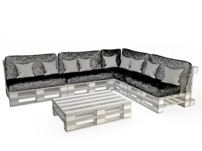 Wooden Pallets Table And Sofa 3D model