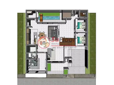 House 15x16m code 593 - Sketchup 3D model 3D model 3D model