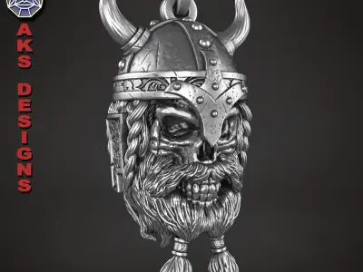  skull Pendant jewelry Ancient viking warrior v1 3D print model
