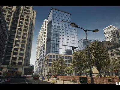 Modern City Downtown with Interiors Megapack - Buildings Low-poly 3D model