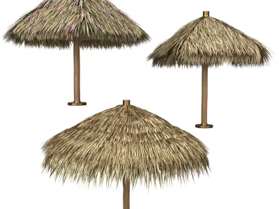 Thatch Palm Gold Leaf Umbrella Patio and Beach 3D model