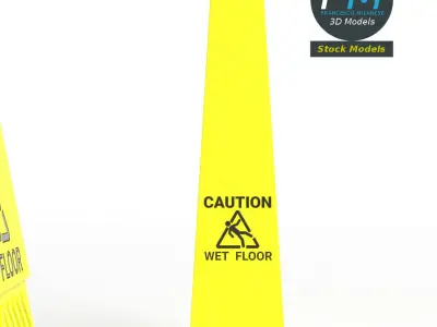 Wet floor warning signs 3D model