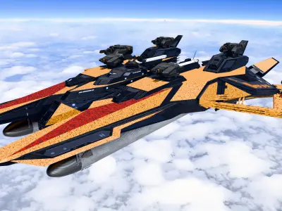 Space Battle Ship with Missiles and Gun Turret 3D model
